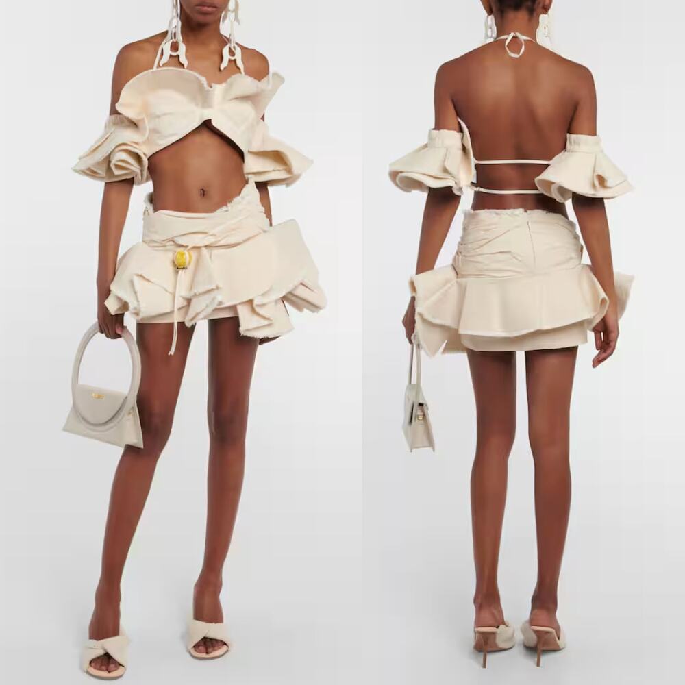 Jacquemus | La Brassiere Artichaut Ruffled Bralette in Canvas Crop Top 34 XS - Picture 2 of 16